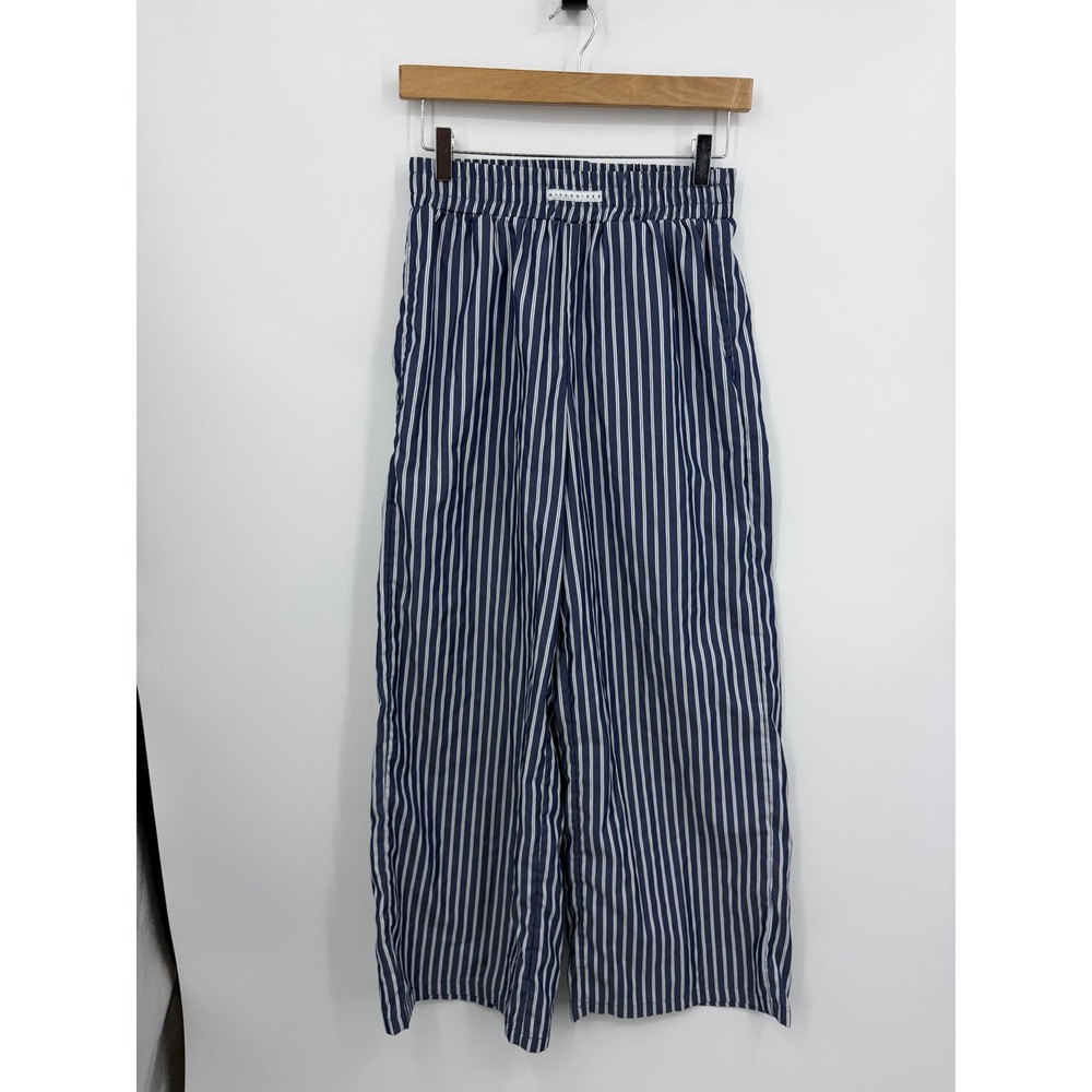 Missguided Striped Wide Leg Pants Women Medium Blue White Elastic Waist Casual